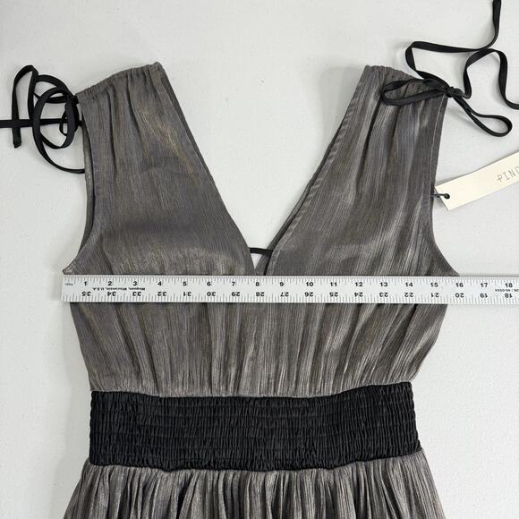 Pinch Dress Womens Small Gold Metallic Midi Party Deep V-Neck Cocktail Evening - Picture 11 of 16